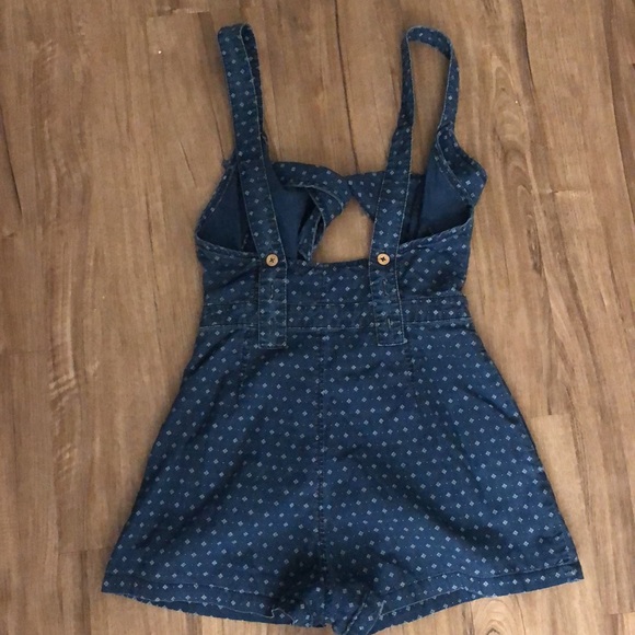 Free People patterned denim overall romper - Picture 6 of 7